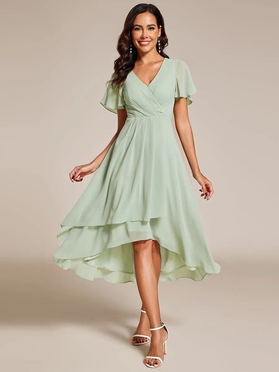 ever LARK|Ruffles Sleeve Pleated V-Neck A-Line Midi Chiffon Wedding Guest Dress sold by Ever Pretty product image thumbnail 3