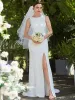 Sleeveless Floral Lace High Neck Side Slit Casual Wedding Dress sold by Ever Pretty