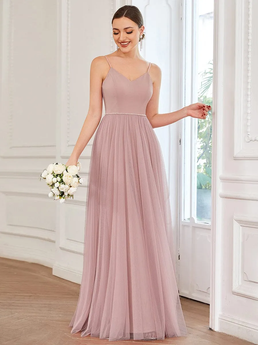 Sweetheart Spaghetti Strap A-Line Tulle Bridesmaid Dress sold by Ever Pretty