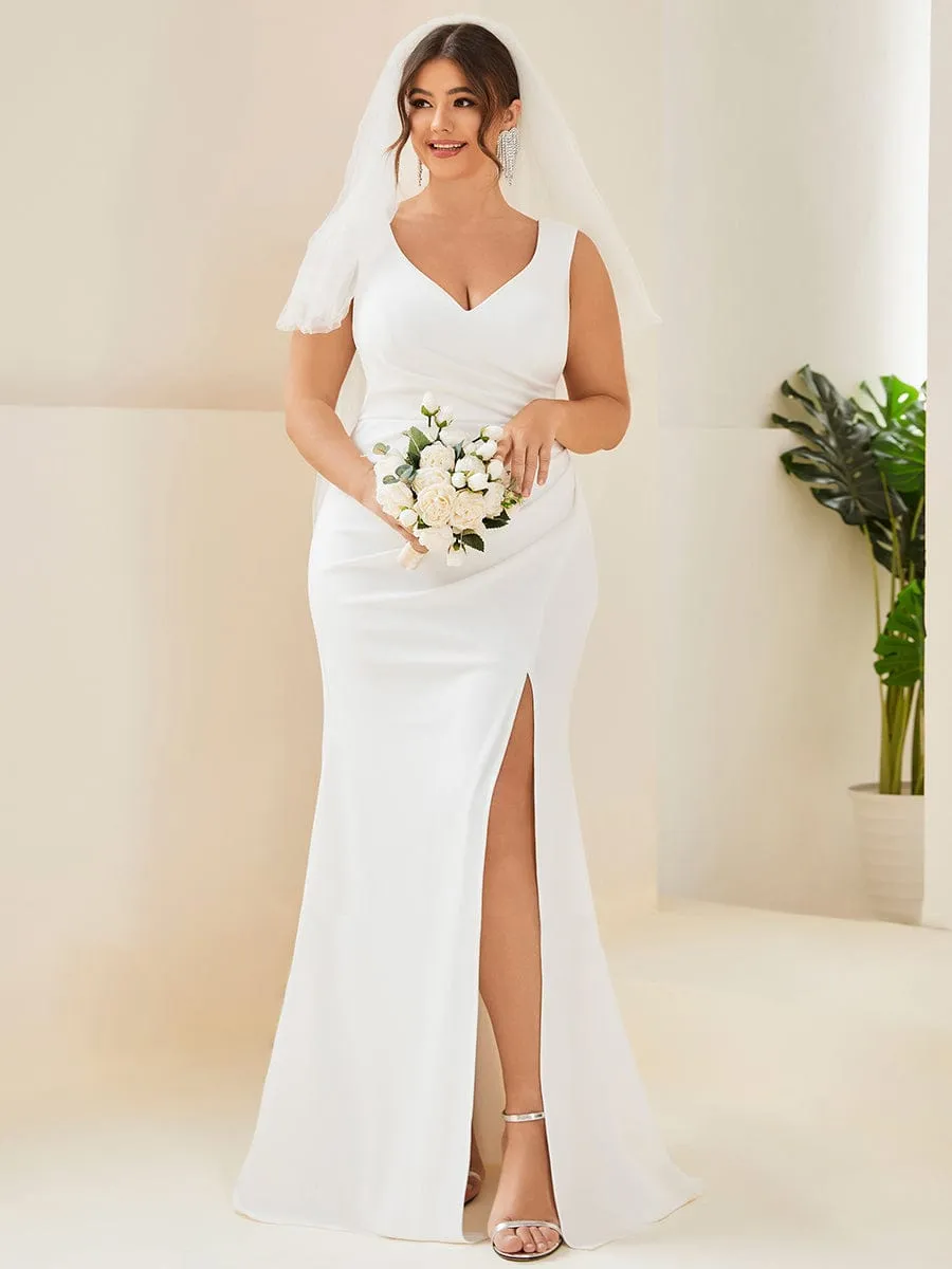 pretty ARDEN|Plus Size Deep V-Neck Sleeveless High Slit Simple Wedding Dress sold by Ever Pretty product image thumbnail 5
