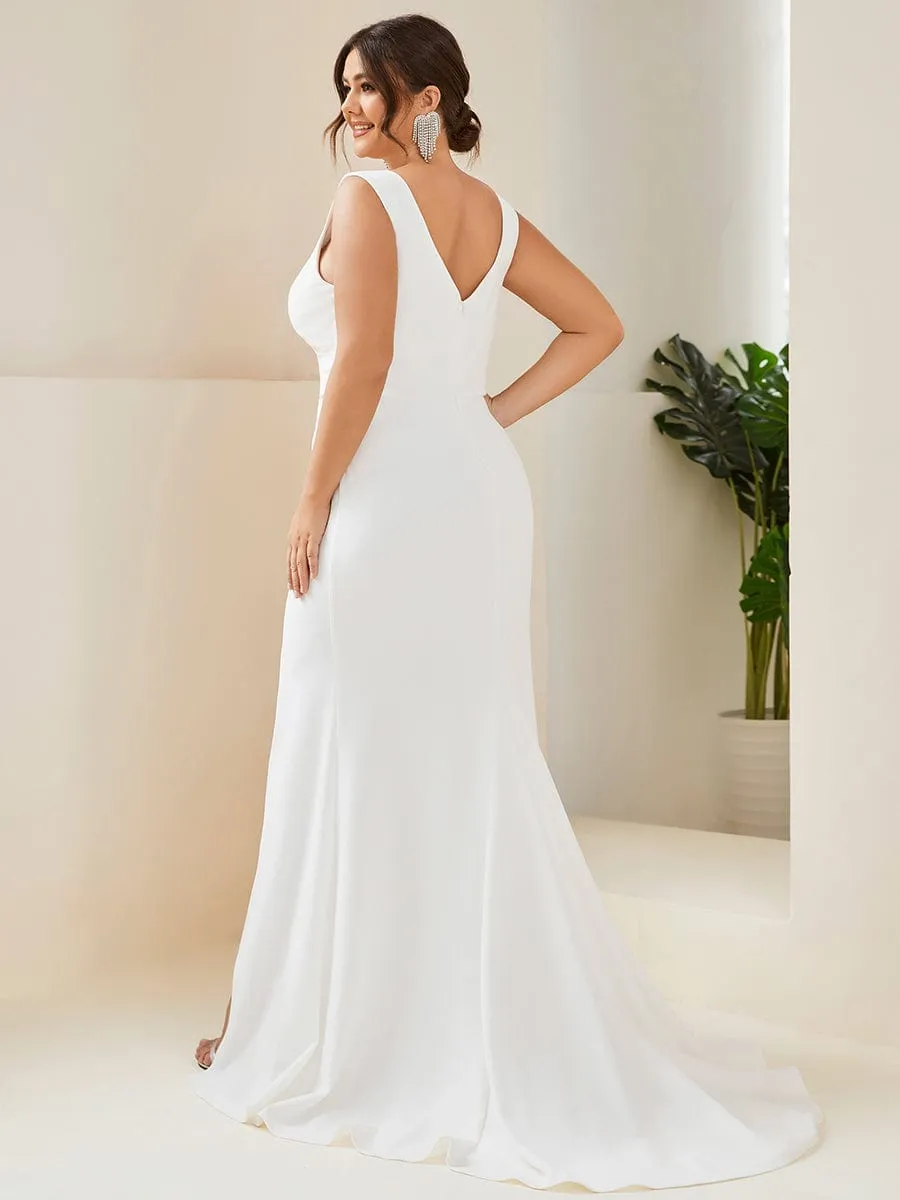pretty ARDEN|Plus Size Deep V-Neck Sleeveless High Slit Simple Wedding Dress sold by Ever Pretty product image thumbnail 2