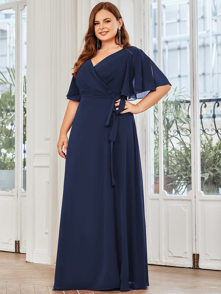 Plus Size Chiffon High Slit Tie Waist Evening Dress sold by Ever Pretty