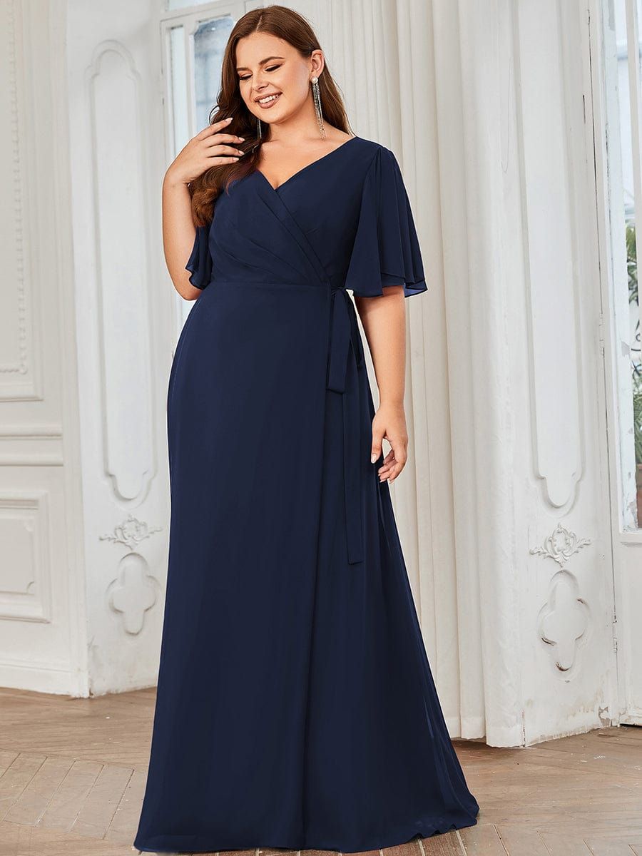 Plus Size Chiffon High Slit Tie Waist Evening Dress sold by Ever Pretty product image thumbnail 5