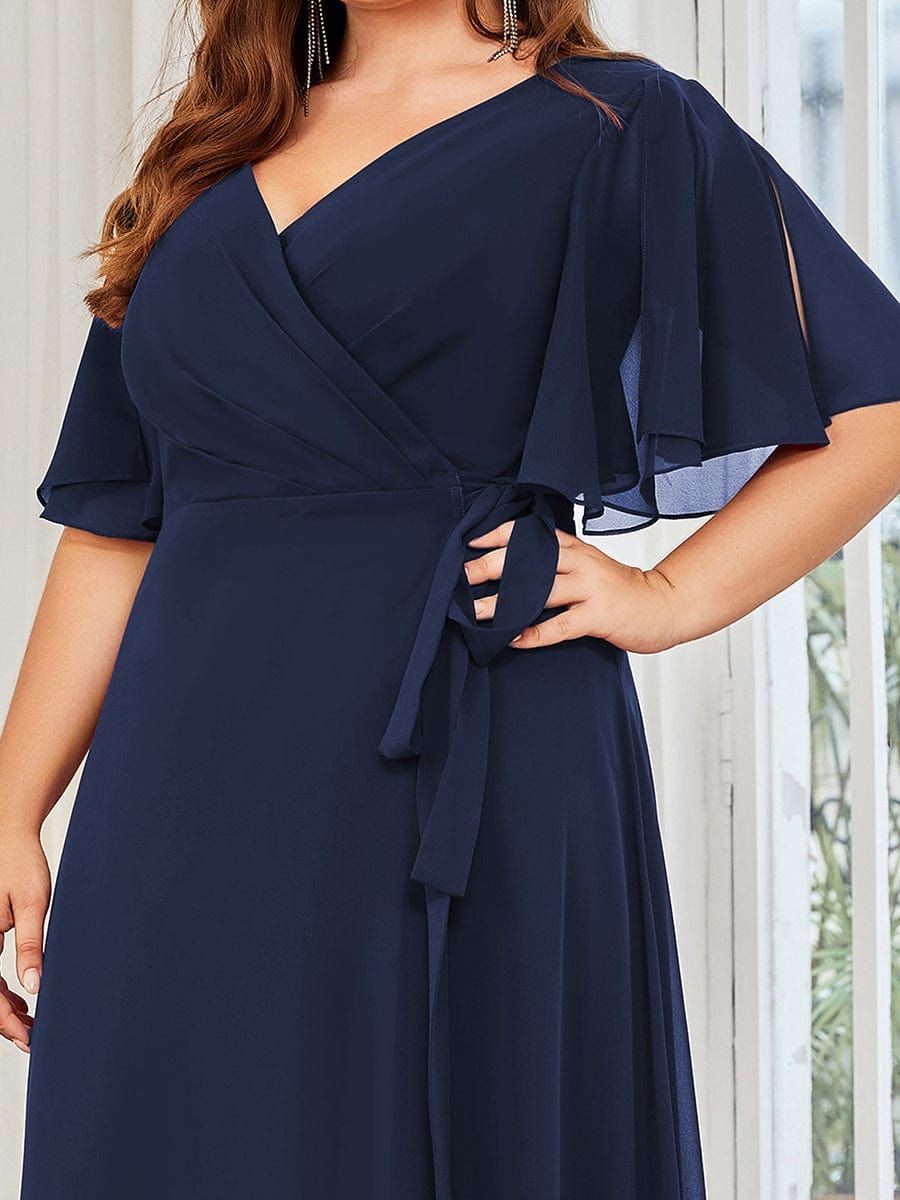 Plus Size Chiffon High Slit Tie Waist Evening Dress sold by Ever Pretty product image thumbnail 3