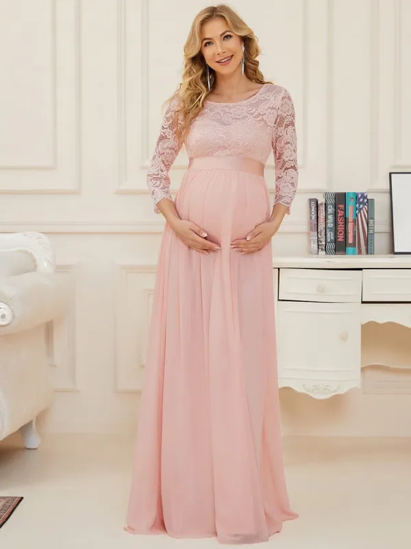 ever KALANI|Sweetheart 3/4 Sleeve Floor-Length Lace Maternity Dress sold by Ever Pretty