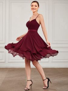 Chiffon Spaghetti Strap Ruffle Knee-Length Ruffled Bridesmaid Dress sold by Ever Pretty