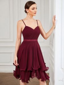 Chiffon Spaghetti Strap Ruffle Knee-Length Ruffled Bridesmaid Dress sold by Ever Pretty