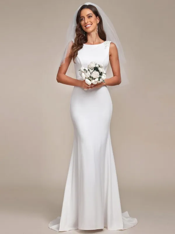 Bodycon Sleeveless High Neck Low Back Fishtail Wedding Dress sold by Ever Pretty