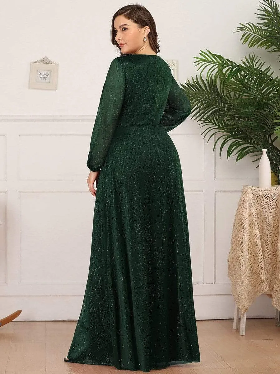 Plus Size V-Neck Shiny Puff Sleeve Evening Dress for Women sold by Ever Pretty product image thumbnail 4