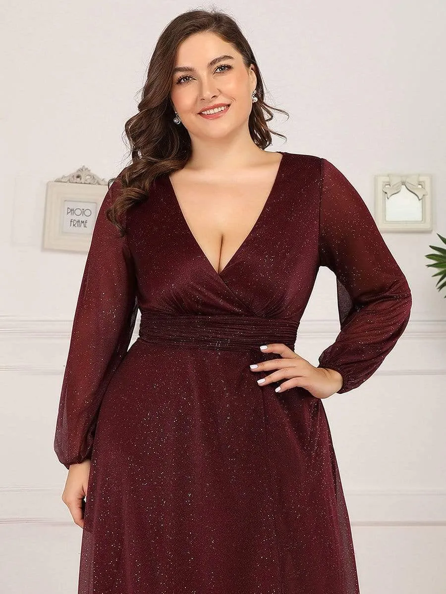 Plus Size V-Neck Shiny Puff Sleeve Evening Dress for Women sold by Ever Pretty product image thumbnail 5