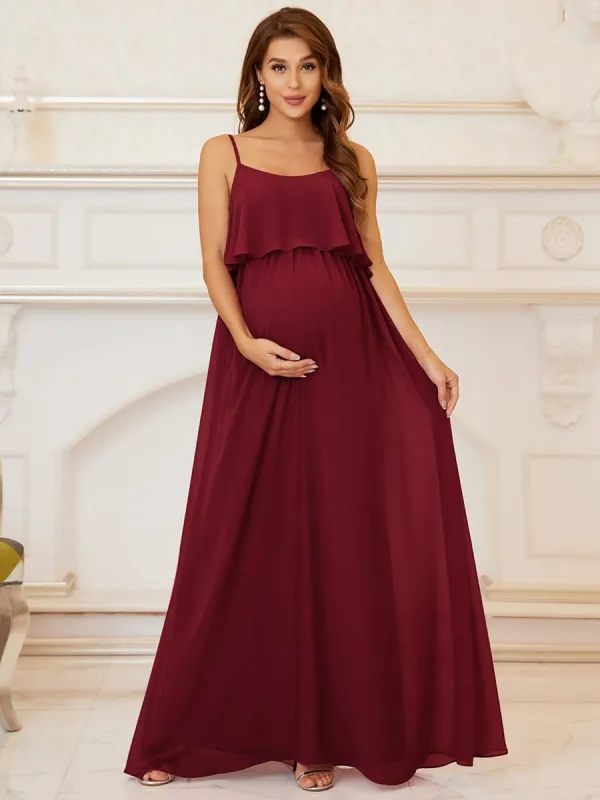 Ruffle Top Spaghetti Strap A-Line Maternity Dress sold by Ever Pretty