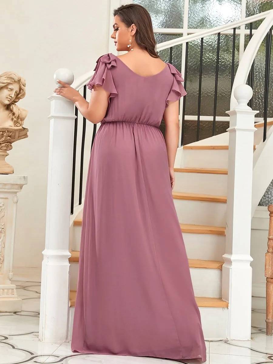 pretty AVELYN|Plus Size Ruched Bodice Formal Evening Dresses with Ruffles Sleeves sold by Ever Pretty product image thumbnail 4