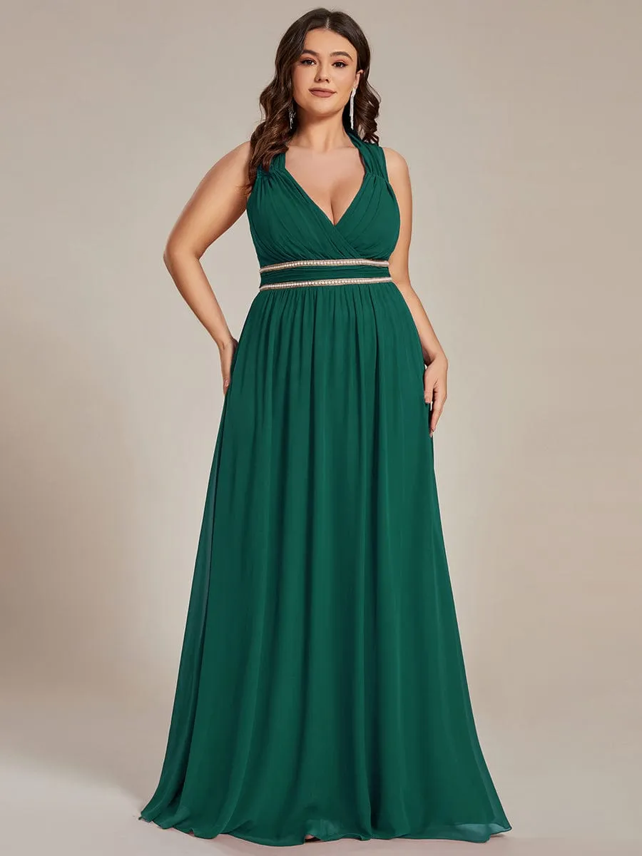 Plus Size Sleeveless Beaded Belt Chiffon Formal Evening Dress sold by Ever Pretty