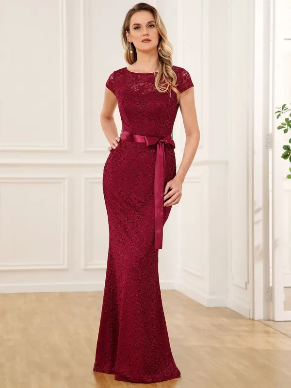 Short Sleeve Ribbon Waist Bodycon Mother of the Bride Dress made by Ever Pretty