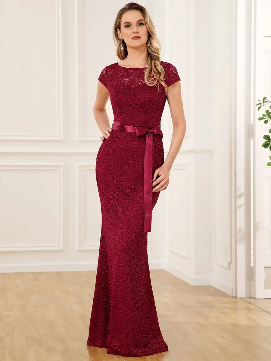 Short Sleeve Ribbon Waist Bodycon Mother of the Bride Dress sold by Ever Pretty