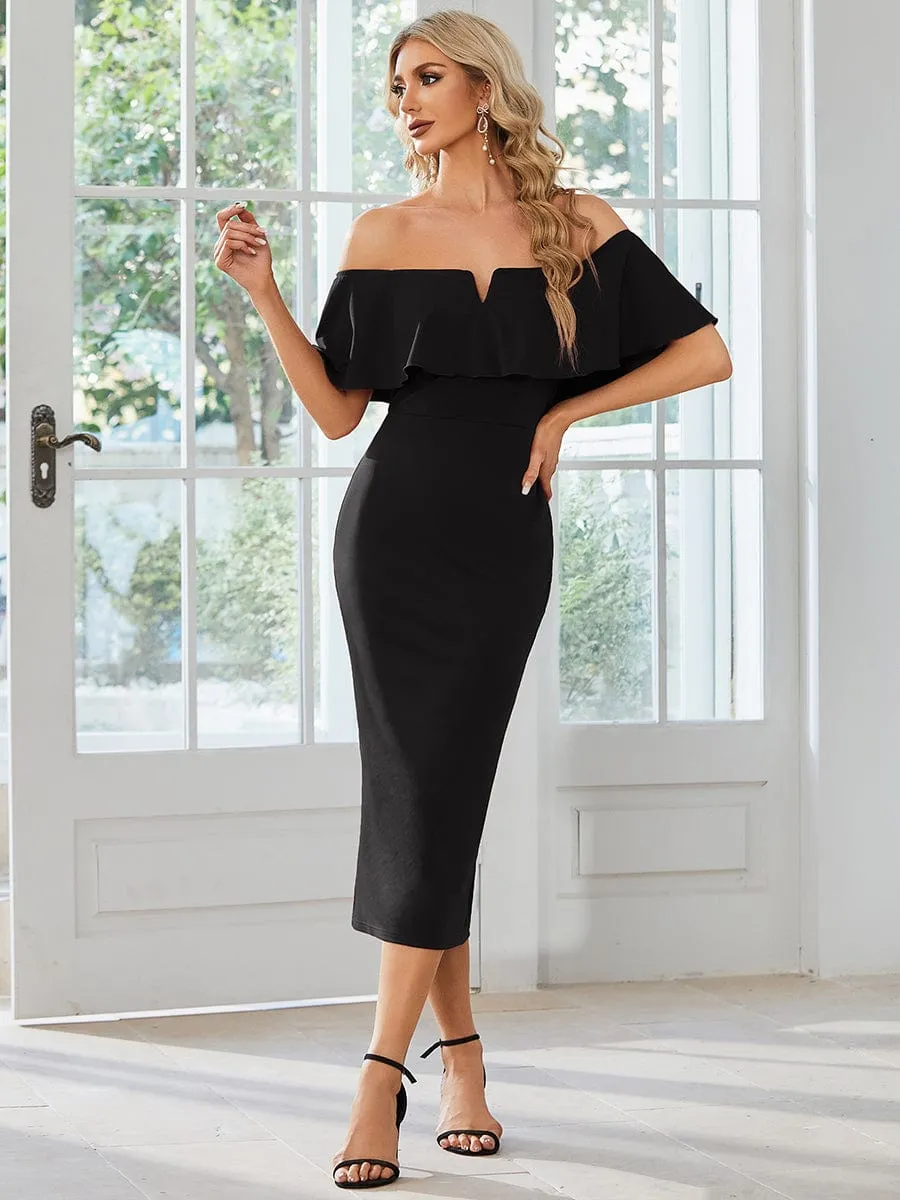 Off The Shoulder Bodycon Tea Length Wedding Guest Dress sold by Ever Pretty product image thumbnail 3
