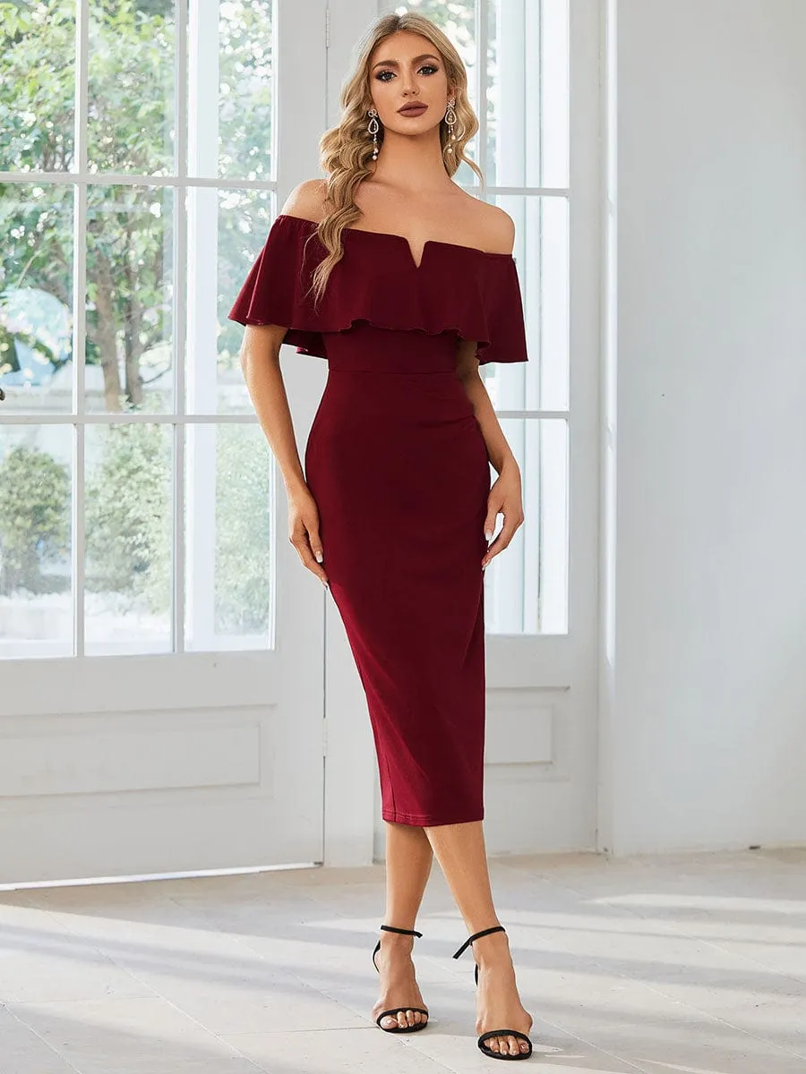 Off The Shoulder Bodycon Tea Length Wedding Guest Dress sold by Ever Pretty product image thumbnail 2