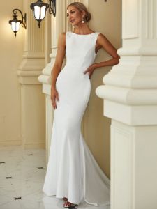 Bodycon Sleeveless High Neck Low Back Fishtail Wedding Dress sold by Ever Pretty