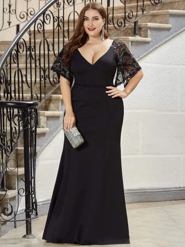 pretty SLOANE|Elegant Plus Size V Neck Fishtail Evening Dress for Women sold by Ever Pretty