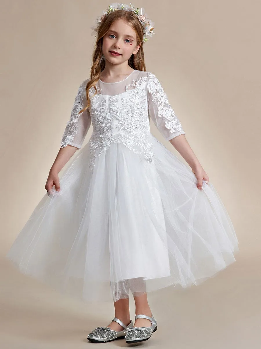 SOLORA|Flower Girl Dress in embroidered lace and tulle with mid-length sleeves sold by Ever Pretty product image thumbnail 5