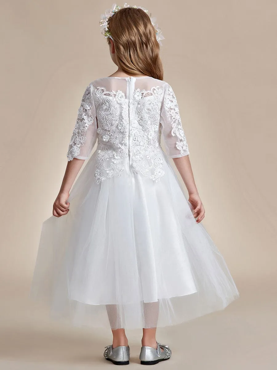 SOLORA|Flower Girl Dress in embroidered lace and tulle with mid-length sleeves sold by Ever Pretty product image thumbnail 2