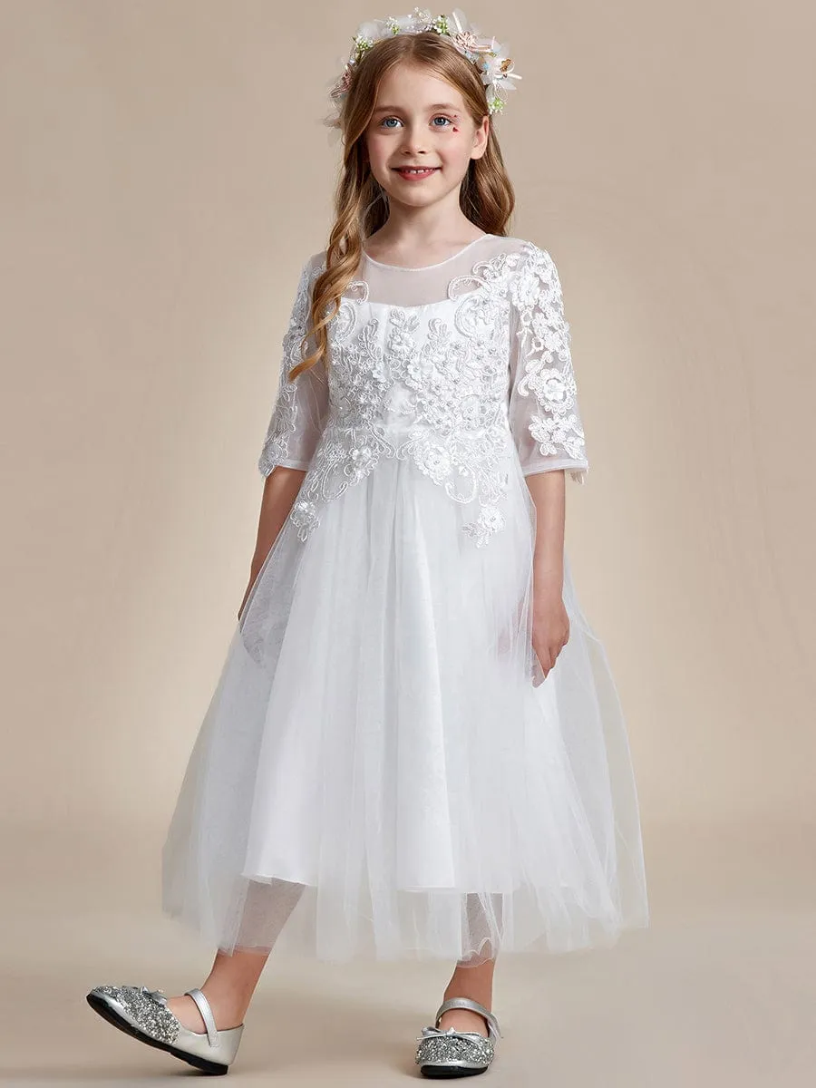SOLORA|Flower Girl Dress in embroidered lace and tulle with mid-length sleeves sold by Ever Pretty product image thumbnail 4