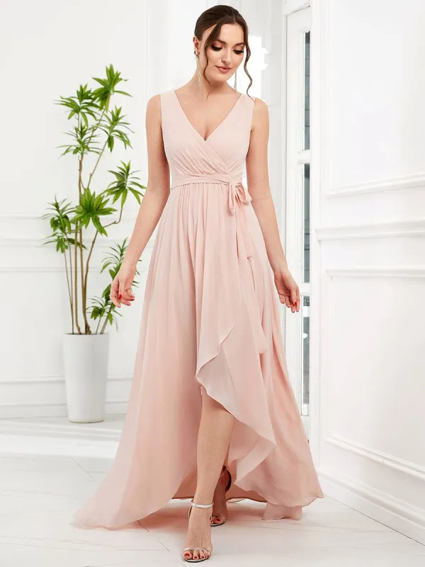 Chiffon Sleeveless Front Slit V-Neck Layered Formal Evening Dress sold by Ever Pretty