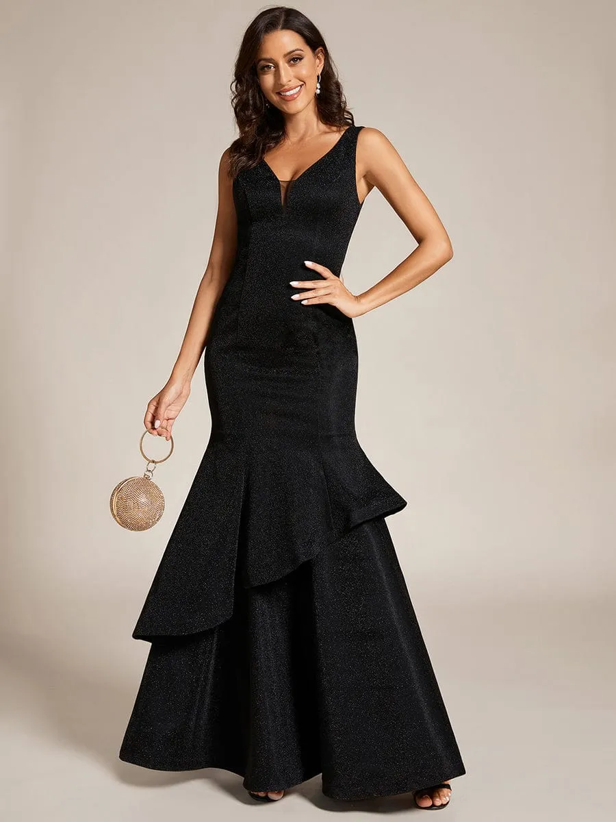Custom Size Sleeveless V-Neck Floor Length Ruffle Evening Dress sold by Ever Pretty product image thumbnail 5