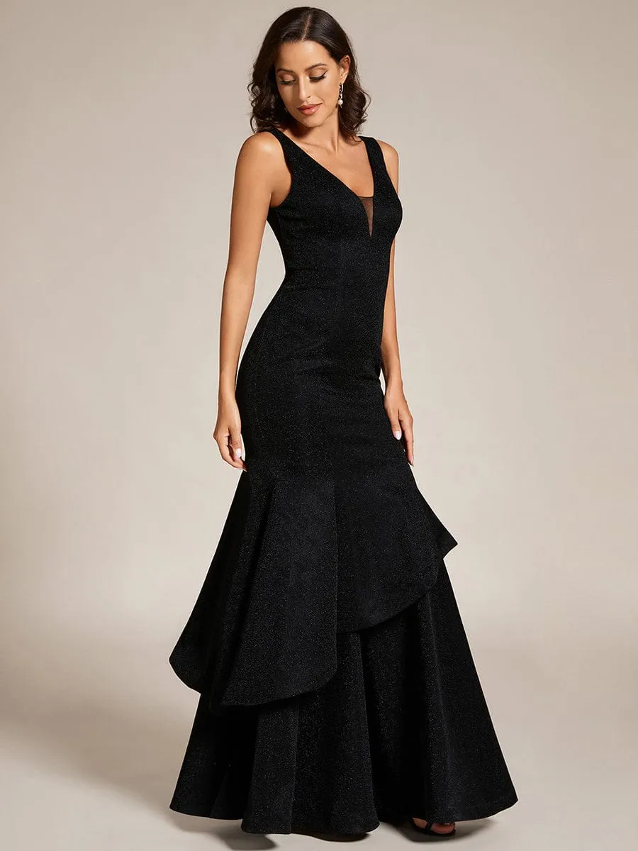 Custom Size Sleeveless V-Neck Floor Length Ruffle Evening Dress sold by Ever Pretty product image thumbnail 4