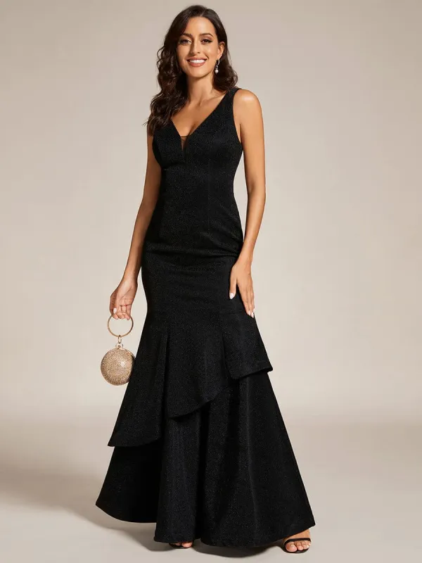 Custom Size Sleeveless V-Neck Floor Length Ruffle Evening Dress sold by Ever Pretty