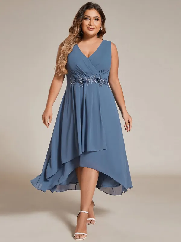 pretty IRYS|Sleeveless V-Neck High Low Plus Size Wedding Guest Dress with Floral Applique sold by Ever Pretty