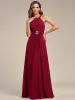 Halter Neck Pleated Chiffon Waist Buckle Decoration Maxi Evening Dress sold by Ever Pretty