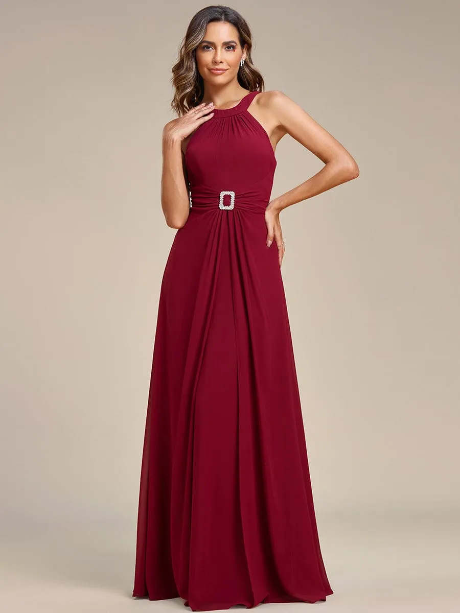 Halter Neck Pleated Chiffon Waist Buckle Decoration Maxi Evening Dress sold by Ever Pretty product image thumbnail 5