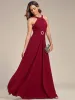 Halter Neck Pleated Chiffon Waist Buckle Decoration Maxi Evening Dress sold by Ever Pretty