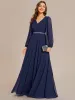 ever ESMÉE|Pleated Double V-Neck Long Sleeves Shiny Belt Chiffon Evening Dress sold by Ever Pretty