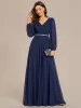 ever ESMÉE|Pleated Double V-Neck Long Sleeves Shiny Belt Chiffon Evening Dress sold by Ever Pretty