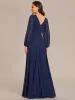ever ESMÉE|Pleated Double V-Neck Long Sleeves Shiny Belt Chiffon Evening Dress sold by Ever Pretty