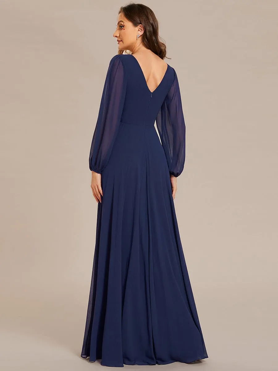ever ESMÉE|Pleated Double V-Neck Long Sleeves Shiny Belt Chiffon Evening Dress sold by Ever Pretty product image thumbnail 2