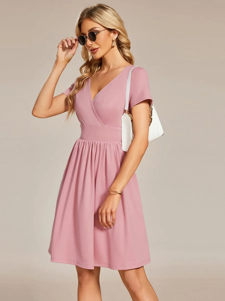V-Neck Short Sleeves A-Line Mini Summer 2024 Casual Dress sold by Ever Pretty product image thumbnail 2