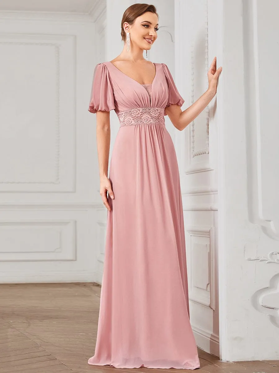 A-Line Pleated Chiffon Short Sleeve Illusion Lace Evening Dress sold by Ever Pretty product image thumbnail 4