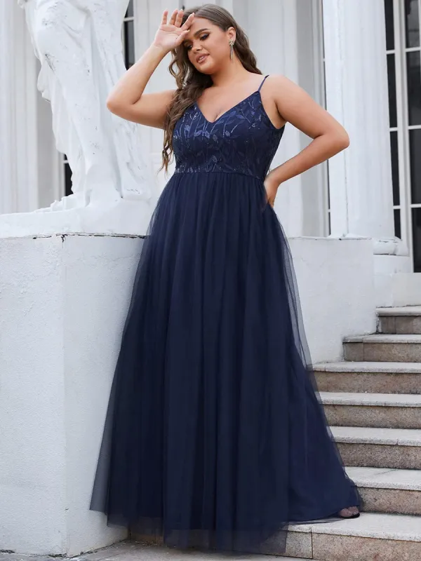 Custom Size Soft Spaghetti Straps V-Neck Embroidery Evening Dress made by Ever Pretty
