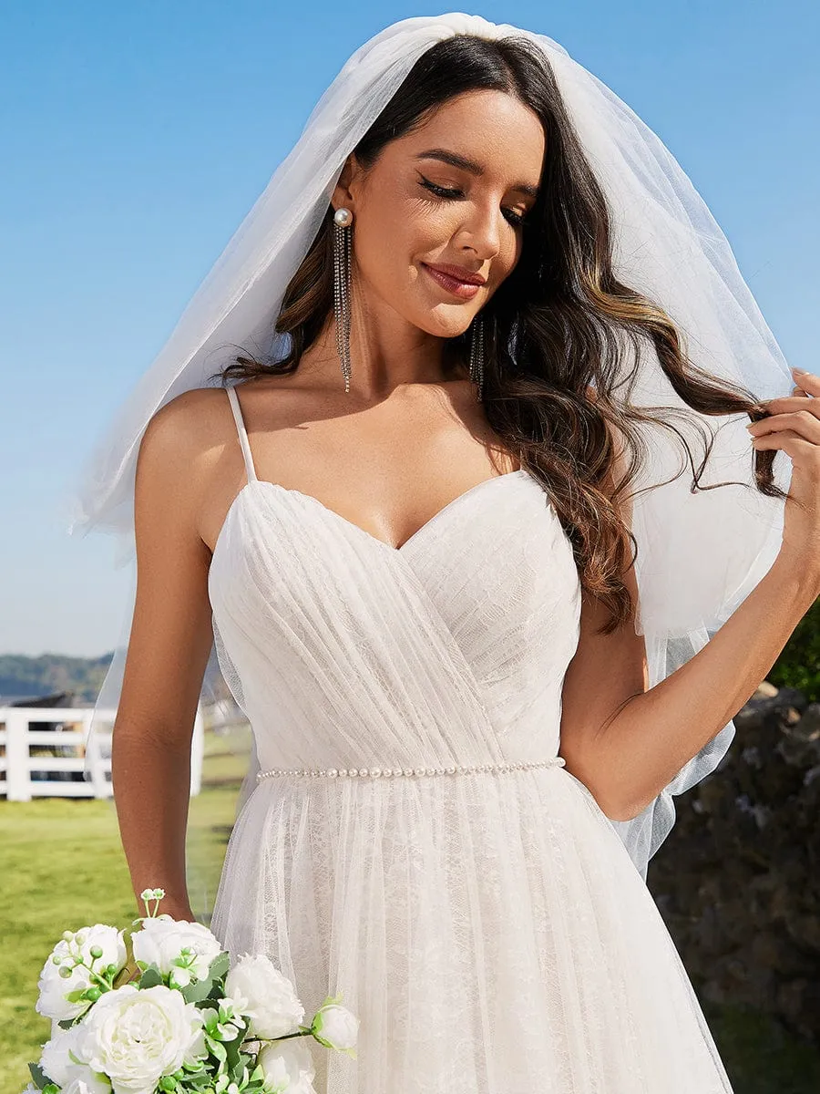 Custom Size Spaghetti Strap Waist Pearl Sweetheart Collar Tulle Wedding Dress with Lace sold by Ever Pretty product image thumbnail 5
