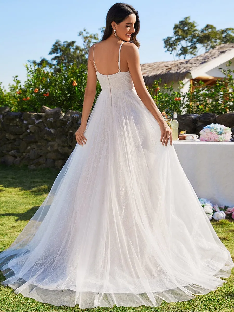 Custom Size Spaghetti Strap Waist Pearl Sweetheart Collar Tulle Wedding Dress with Lace sold by Ever Pretty product image thumbnail 2