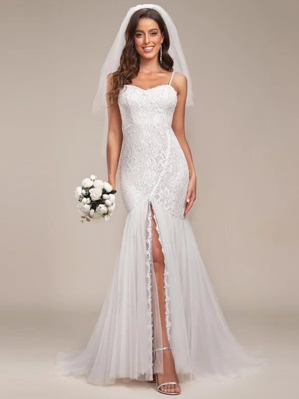 ORCELLA'S BRIDE|Spaghetti Strap Lace Backless Long Fishtail Wedding Dress sold by Ever Pretty