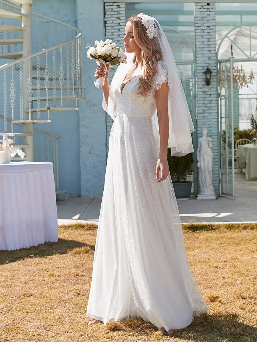 Custom Size Elegant Maxi Lace Elopement Wedding Dress with Ruffle Sleeves sold by Ever Pretty product image thumbnail 3