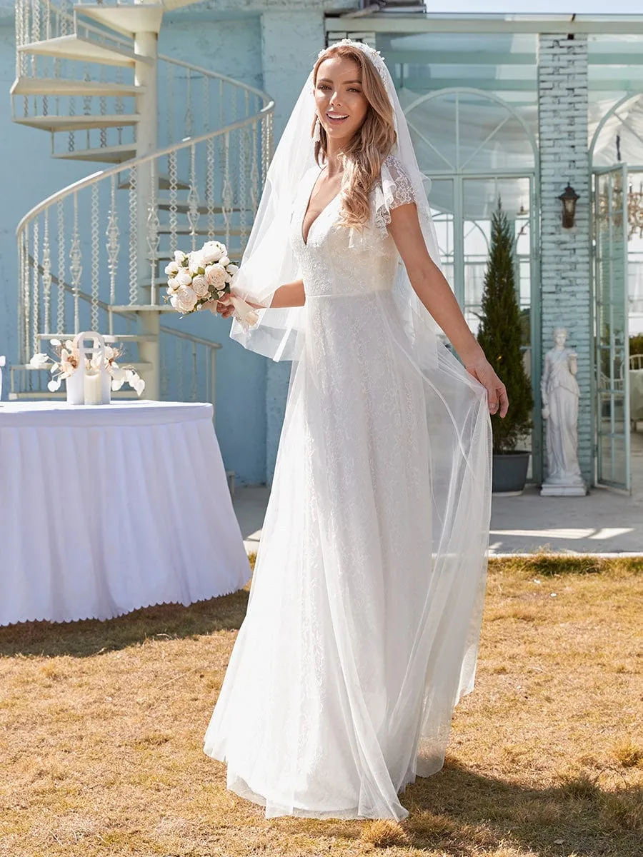 Custom Size Elegant Maxi Lace Elopement Wedding Dress with Ruffle Sleeves sold by Ever Pretty product image thumbnail 4
