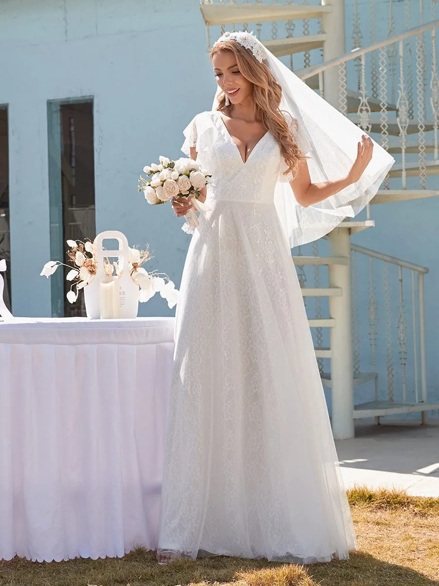 Custom Size Elegant Maxi Lace Elopement Wedding Dress with Ruffle Sleeves sold by Ever Pretty