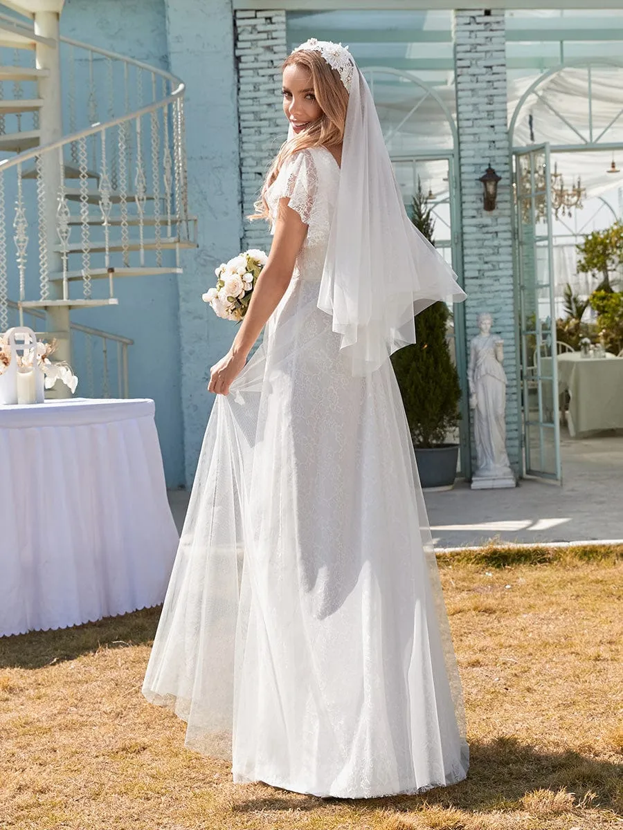 Custom Size Elegant Maxi Lace Elopement Wedding Dress with Ruffle Sleeves sold by Ever Pretty product image thumbnail 2