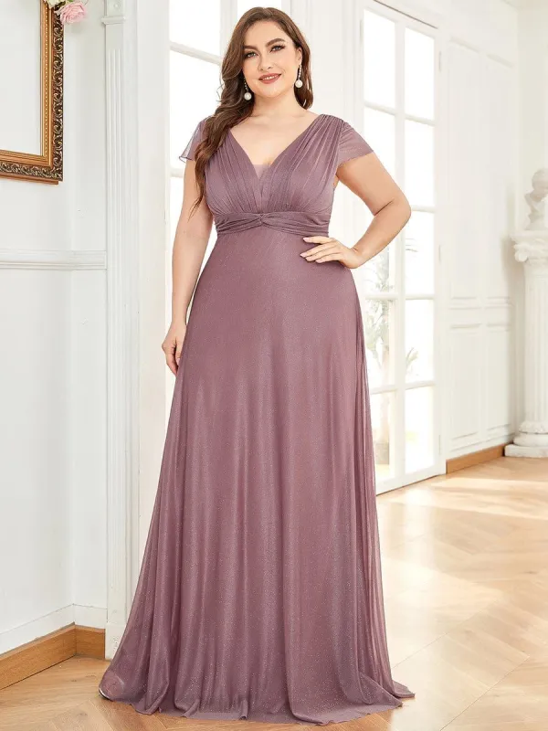 Plus Size Pleated Cap Sleeve Sweetheart Mother of the Bride Dress sold by Ever Pretty