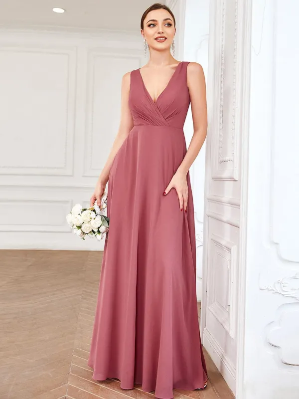 Chiffon Sleeveless Lace Back A-Line Floor-Length Bridesmaid Dress sold by Ever Pretty